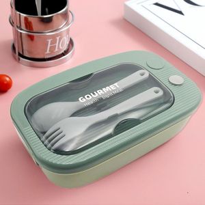 Serisuppsättningar 1 Set 1.1L Lunch Box Good Sealing Classify Lagring av plast 2 rutnät Bento -behållare med skedgaffel daglig användning