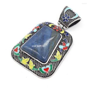 Pendant Necklaces Natural Stone Gem Shell Trapezoidal Alloy Lapis Lazuli Handmade Craft DIY Vintage Necklace Accessories For Women 30x65mmPe