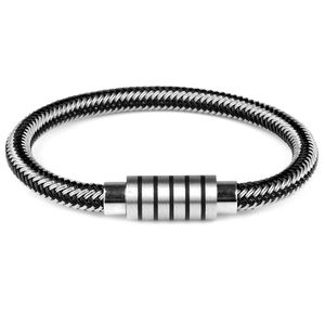 Bracelets de charme punk preto e branco pulseira de tecelagem de fivela magnética Brange de moda de estilo simples para homens aço inoxidável