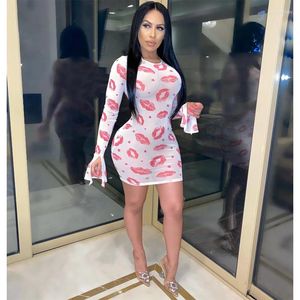 Casual Dresses Sexig klänning 2023 Spring Mesh Sheer Print Party Birthday for Women Y2K Clothes Nightclub Club Streetwear Wholesale