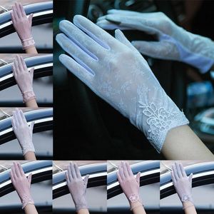 Fem fingrar handskar sol kvinnlig körning av tunn pekskärm sexiga sommar kvinnor uv solskyddsmedel kort mode siden spetsar