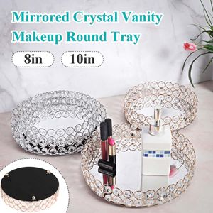 Halsband Crystal Makeup Tray Storage Baskets Box Home Organizer för halsband dessertplatta Tray Dekorativa fåfänga smycken som serverar bricka