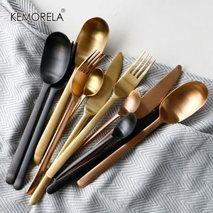 Dinnerware Sets 4pcs Rose Gold Cutlery Set Black Dinnerware Forks Knives Scoops Set 18/10 Stainless Steel Silverware Set Ella 230503