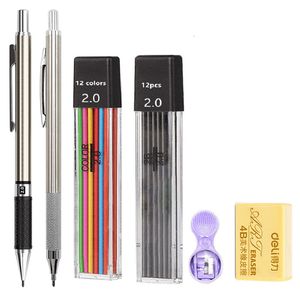 Markörer full metall 20 mm mekaniska pennor leder för konst ritning målning färg 2b automatisk kontorsskola pennstillförsel 230503