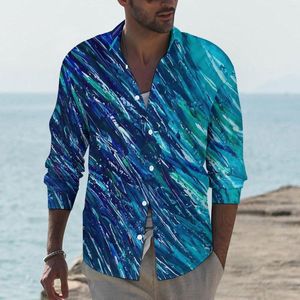 Men's Casual Shirts Ocean Shallow Water Shirt Abstract Print Long Sleeve Printed Y2K Blouses Autumn Fashion Oversize Clothing