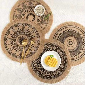 Mats kuddar Retro Bowl Coasters Bohemian Style Round Table Mat Isolated Pad Placemat Decoration Dining Rug Coasters Place Mat For Kitchen Z0502