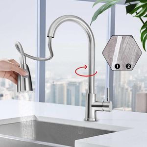 Kitchen Faucets Stainless Steel Pull Out Sprayer Head Sink Faucet 360 Rotation Two Water Spray Mode Single Handle Cold And Mixer Tap