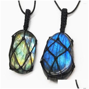 Pendant Necklaces Boeycjr Natural Labradorite Stone Necklace Chain Handmade Jewelry Ethnic Vintage For Men Or Women Drop Deli Dhgarden Dhq6M