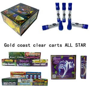 Gold Coast Clear All Star Atomizer Blue Color Carts Ceramic Coil Vape Cartridges 0,8 ml 1 ml tom atomizer 510 Tråd tjock oljepatron med förpackningsångare