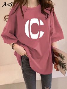 Kvinnors t-shirt Summer Letter C tryckt T-shirt Kvinnor Y2K White Pink Girls Tops Japan Harajuku Korean Student Women Tee Shirt Kawaii Fashion Top 230503