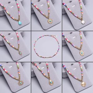 Pendant Necklaces Polymer Clay Beads Colorful Chain Necklace Bohemian Soft Pottery Choker Stainless Steel Golden Handmade For Women Gift