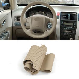 Steering Wheel Covers Beige Hand Braid Car-styling Cover Leather Trim For Tucson 2006 2007 2008 2009 2010 2011 2012 2013 2014