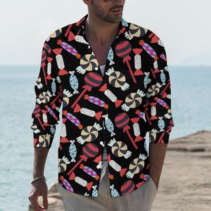 Erkekler Sıradan Gömlek Şeker Baskı Gömlek Sonbahar Lollies Lollipop Erkekler Gevşek Bluzlar Uzun Kollu Tasarım Sokak Giysesi Giysileri 3xl 4xl
