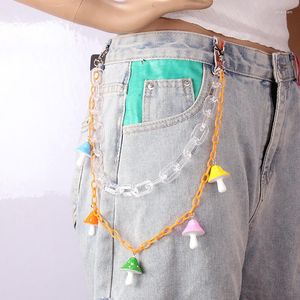 Portachiavi Hip Hop Resina colorata Fiore Fungo Ciondolo Pantaloni Portachiavi Doppio strato Acrilico Jeans Pantaloni Pant Catena Bijoux Uomo Donna