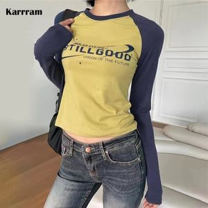 Kamaruk tankları karram grunge mektup baskı t shirt Kore moda yivli tshirt vintage 90s patchwork tişört Japon harajuku sokak kıyafetleri 230503