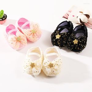 First Walkers 2pc/set Fashion Soft Sole Princess Shoes Walking Bowknot Hairband With Shining Stars Spring Baby Clothing