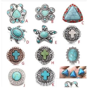 Gancos de ganchos noosa turquesa de 18 mm Button Snap Cross Cross Natural Stongle Triângulo Love Heart Pedaços Diy Ginger Charms Bracelet Colar Dhni6