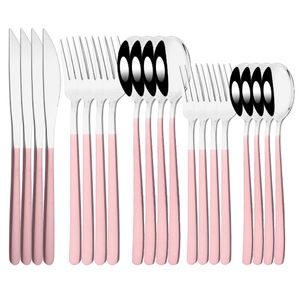 Dinnerware Sets 20Pcs Pink Silver Dinnerware Set Knife Dessert Fork Spoon Flatware Cutlery Set 304 Stainless Steel Silverware Tableware Kitchen 230503