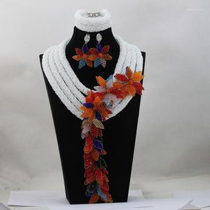 Halsband örhängen set dubai elegant vita afrikanska kvinnor kostym smycken arabiska bröllop brud födelsedag blommor brosch gratis shipabl829