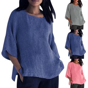 Camicette da donna Linea in cotone per il tempo libero Top taglie forti per le donne Mezza manica O collo Camicie basic Camicetta solida Pullover da donna Camisa Blusas