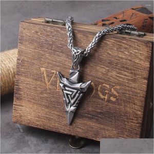 Colares pendentes Odin Valknut Rune Colar S Spear Mens aço inoxidável na caixa de madeira entrega de jóias de jóias pingentes dhgarden dhzen