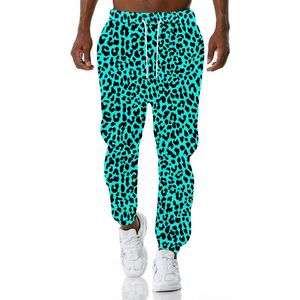 Byxor blå leopard mönster jogger mäns sportbyxor överdimensionerade polyester harajuku intressanta fläckar byxor street stil dropshipping