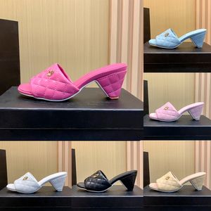 With Box cnel sandal 22SS Lambskin Quilted Inter Locking Mule Sandals flats beach slippers Fuchsia Apricot white black pink luxurys summer womens slides shoes