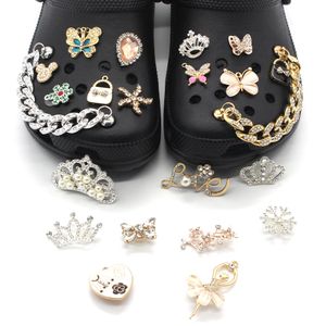 Skodelar Tillbehör 1st Crystal Crown Metal Shoe Charms Pearl Jewelry Croc Crog Chain Decoration for Womens Jibz Gift 230503