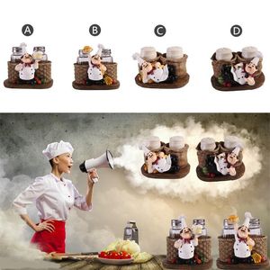 Организация милый шеф -повар Статуя соляного перца держатель бутылок кухня смола соляные шейкер