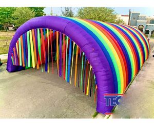 4mwx4m Colorful Large Inflatable Rainbow Tunnel Tent With Tassels Curtains Event Entrance Gate Archway For Pary Decoration