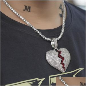 Pendant Necklaces Iced Out Broken Heart Necklace Dad Jewelry Drop Delivery Pendants Dhgarden Dhwdq