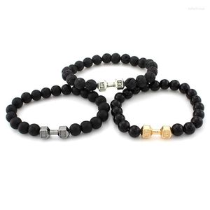 Strand Men Black Lava Stone Dumbbell &Bangles Fashion Scrub Barbell Bracelets For Women Jewelry Wholesale