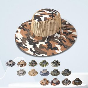 Szerokie brzegowe czapki Summer Fishing Sunshade Hat Outdoor Camuflage oddychający sandał western kowboj plażowy przyjęcie pice