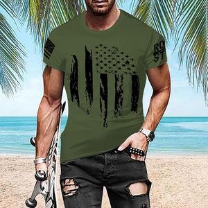 Camiseta de camisetas masculinas para homens Men Mens Independence Day bandeira casual macio e confortável mangas curtas algodão grosso