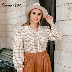 T-shirt Simple Plus Plaid Plaid Plus Size Koszulka przyczynowa Vneck brązowa bluzka 4xl Gingham Square Wzór oversize damskie topy