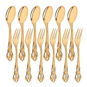 Наборы обедам 12 шт. Мини Мини Форк Spoon Spoon Set Fruit Cake закуски 304 из нержавеющей стали чайная вилка набор десерт вилка золото маленькая салат -вилка обеденная посуда 230503