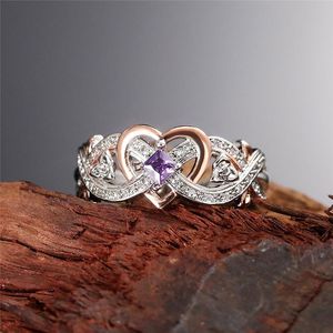 Anéis de casamento Huitan Novel Two Tone Heart Band Women Inclaid Charming Purple Cubic Zirconia Anniversary Party Ring Trendy Jewelrywedding