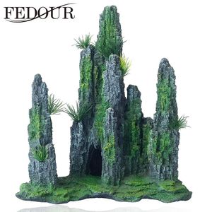 Decorations FEDOUR Aquarium Decorative Rocks Large View Stone Cave Ornament Landscape Aquarium Artificial Mountain Fish Tank Decoration