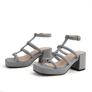 Sandaler 2023 Summer Women European and American With Thick Sules Chunky Heels Fashion Peep Toe Square Heel Sandlas