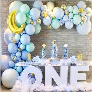 Party Dekoration Hellblau Latex Ballongirlande Kit Glitzernder Goldener Mond und kleine Sternballons Babyparty Geburtstag