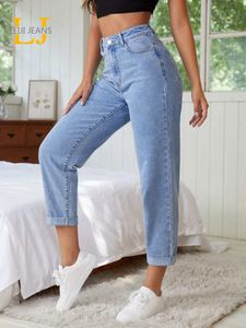 Jeans Jeans de talla grande para mujer Jeans Harem azul claro Jeans de tobillo elásticos de cintura alta para mujer Jeans de primavera y verano de 100 Kgs para mamá