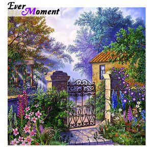 Stitch Ever Moment Diamond Målning Hem Bild av Rhinestone House Door Flower Full Square Round Borr Diamond Embrodery ASF1634