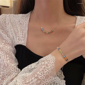 Necklace Earrings Set Sweet Little Fresh Love Ladies Cute Simple All-Match Temperament Candy Color Bracelet Campus Style Korean