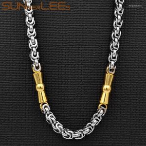 Chains SUNNERLEES Jewelry Stainless Steel Necklace 5mm Geometric Byzantine Link Chain Silver Color Gold Plated Men Women SC127