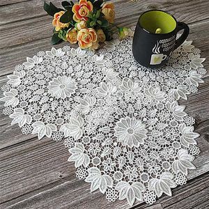 Mats Pads New Lace Round White Embroidery Table Place Mat Wedding pad Cloth Drink Placemat Cup Mug Dinner Tea Coaster Glass Doily Kitchen Z0502