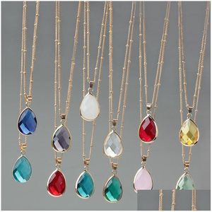 Pendant Necklaces 12 Colors Birthstone Water Drop Teardrop Glass Crystal Charm Necklace Women Jewelry Delivery Pendants Dhs9P