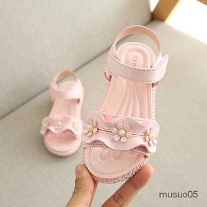Sommar Little Girls New Flower Simple Cute Pink Green Children Sandals Toddler Baby Soft Casual School Girl Shoes