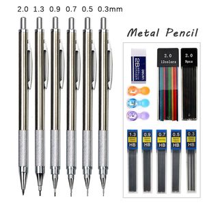 Markers Metal Mechanical Pencil Set 03 05 07 09 13 20mm Lead Refills Art Automatisk utkast Sketching Pencils Office School Supply 230503