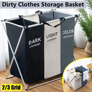 Organization Xshape Collapsible Dirty Clothes Laundry Basket 2/3 section Foldable Organizer Dorm Laundry Hamper Sorter Washing Laundry Bag