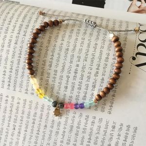 Strand Arrivals Gold Color Plating Metal Cubic With Colorful Bead Wooden Bracelet Adjustable For Women Hand Charm Jewelry